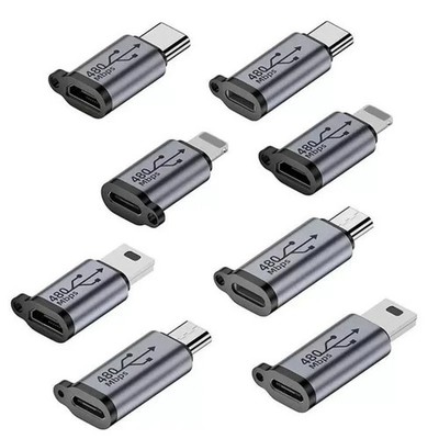 USB-C Female to Type-C Micro USB Mini USB Adapter 480Mbps Data 2.4A Charging.