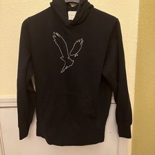 American Eagle Hoodie Sweatshirt Large Gray Pullover Fleece Eagle Graphic