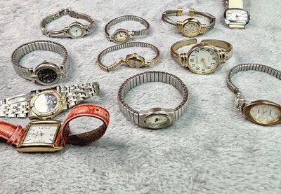 9 Womens Watches Lot Mixed Brands Citizen Waltham Guess Pulsar Relic Parts Only!