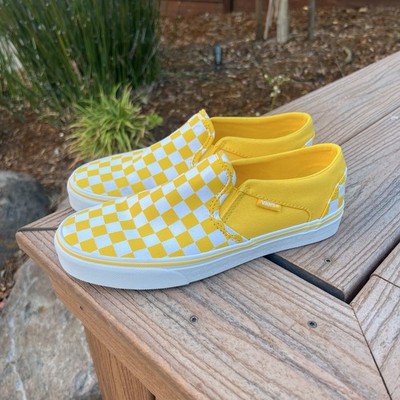 VANS Classic Slip-On Checkerboard Shoes Women s Size 8.5 Yellow Excellent