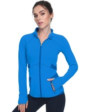 Women's Slim Fit Workout Jackets - Zip Up Athletic Running Jacket with Color-...