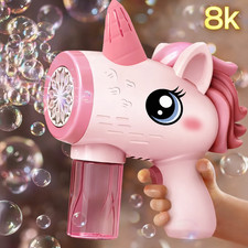 Unicorn Electric Bubble Machine Gun Lights Kids Outdoor Garden Party Gift UK
