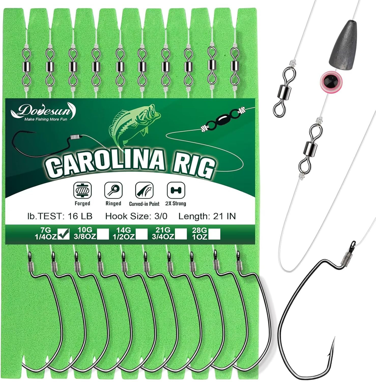 Dovesun 10/5PCS Ready Tied Carolina Rig Kit for Bass Fishing Catfish Rig Catfish