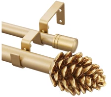 Gold Double Curtain Rod 66 to 120 Inches 6/8 Inch +1 Inch Telescoping w/Finials