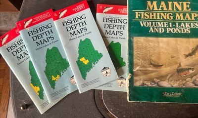 DeLorme Fishing Maps Vol 1 PLUS Fishing Depth Maps Maine Lakes Vol 3, 7, 10, 11