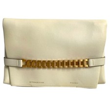 Victoria Beckham Watch Strap Leather Pochette Clutch Handbag Gold Cream/Banana