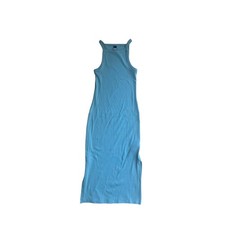 Old Navy Rib-Knit Maxi Dress Womens Small Geyser Blue Apron Side Slit Small NWT