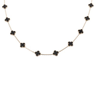 Van Cleef & Arpels Damen Halskette K18 Gelbgold YG Onyx Vintage Alhambra L...