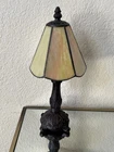 vintage Tiffany-style slag glass table lamp multi-panel opalescent glass shade