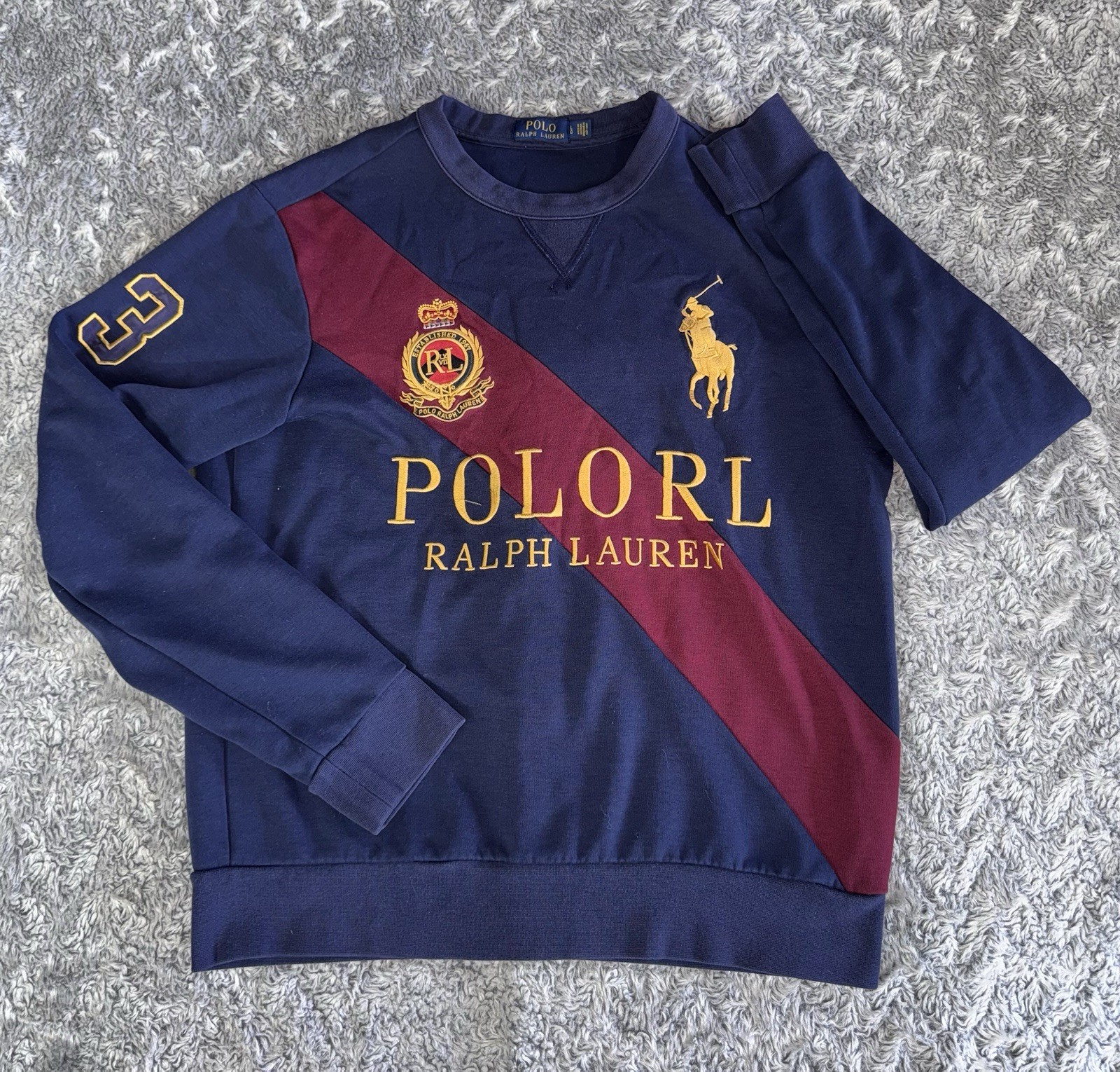 Polo RL Ralph Lauren Royal Crest Big Pony blu prugna felpa maglione uomo taglia L