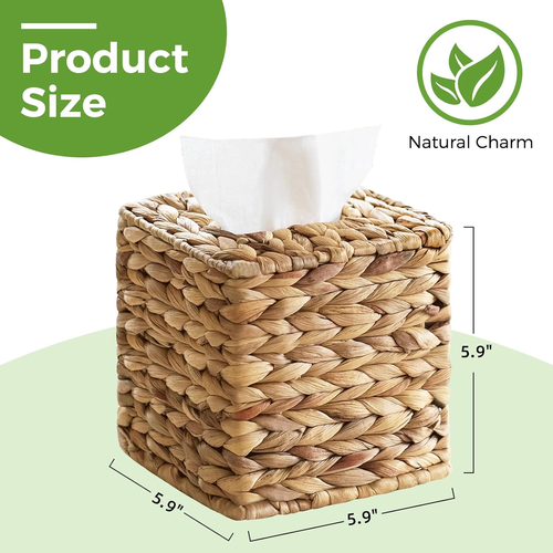 Tissue Box Cover, Square Wicker Tissue Box Holder Facial Tissues Boxes, Hand Wov - Picture 4 of 12