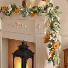 Fall Garland for Mantel, 6 FT Fall Garland with Lights