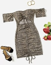 SHEIN Very Sexy Leopard Off The Shoulder Cutout Stretch Bodycon Dress Size M