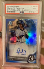 2022 BOWMAN CHROME PROSPECTS OSWALDO CABRERA BLUE REFRACTOR AUTO! /150 PSA 9 🔥