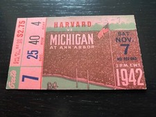 1942 MICHIGAN WOLVERINES HARVARD CRIMSON COLLEGE FOOTBALL GAME TICKET STUB @EX+
