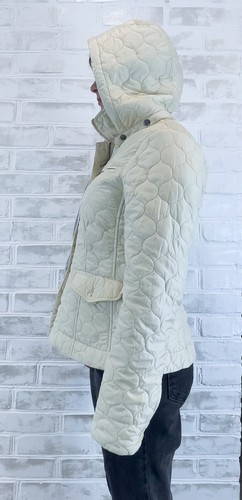 Woolrich Womens Quilted Light Beige Zip Up Winter Jacket Hooded Size L Nylon - Picture 5 of 20