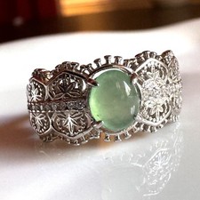 Grade A Burma Jadeite Ring S925 Sterling Silver - Intricate Design