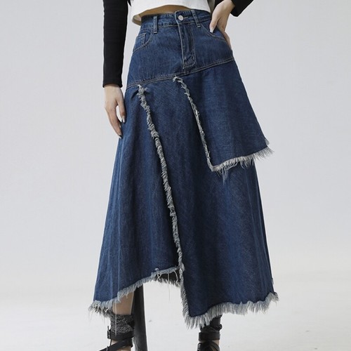 Mujer Harajuku Vaquero Suelto Cintura Alta Jeans Línea A Falda Ropa de calle - Imagen 4 de 16
