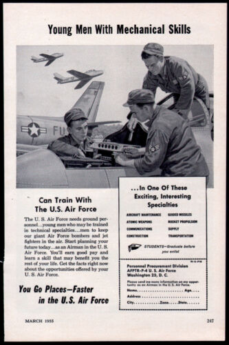 1955 U. S. Air Force print ad Training Recruiting Airmen - Picture 1 of 1