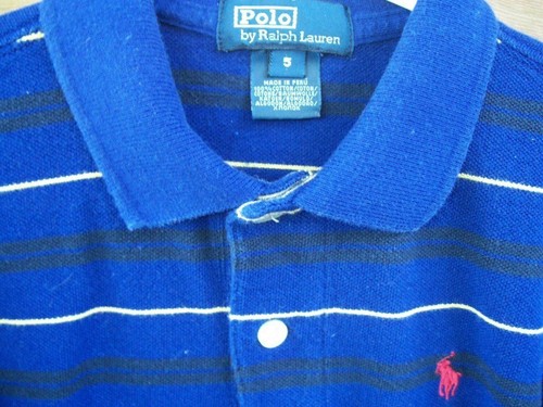 POLO by RALPH LAUREN~dark royal blue striped polo shirt~boys sz 5~short sleeves - Picture 2 of 2