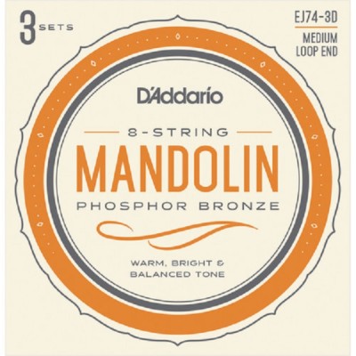 3 Sets D'Addario EJ74 Mandolin Strings, Phosphor Bronze, Medium, 11-40 EJ74-3D