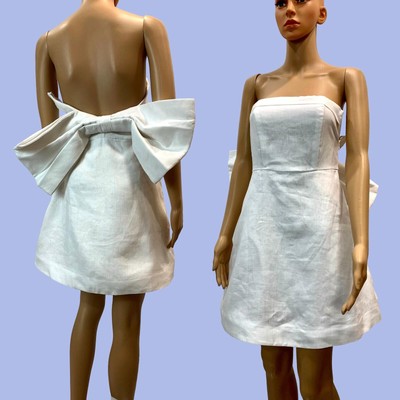 new dissh aisle white linen back bow dress size 4 (326137854987),