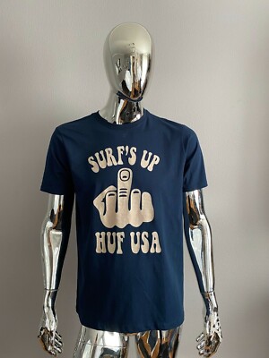 HUF Worldwide Men Dark Blue Graphic T-Shirt Size L