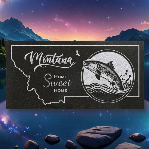 State of Montana - Lasergravur - Plakette aus schwarzem Granit - Fisch 2 - Bild 3 von 13