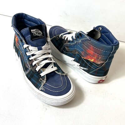 Vans Sk8-Hi Bolt Lace Up Shoes Canvas Blue Fire Flame Women's 6.5 Skater Men's 5