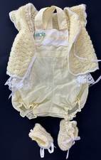 Vintage Yellow  Pretty Baby  Romper Crocheted Sweater And Booties Set 6-9 M Girl