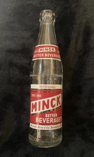 Vtg. Minck Better Beverages Bottle...8oz Clear Glass..Red & White ACL
