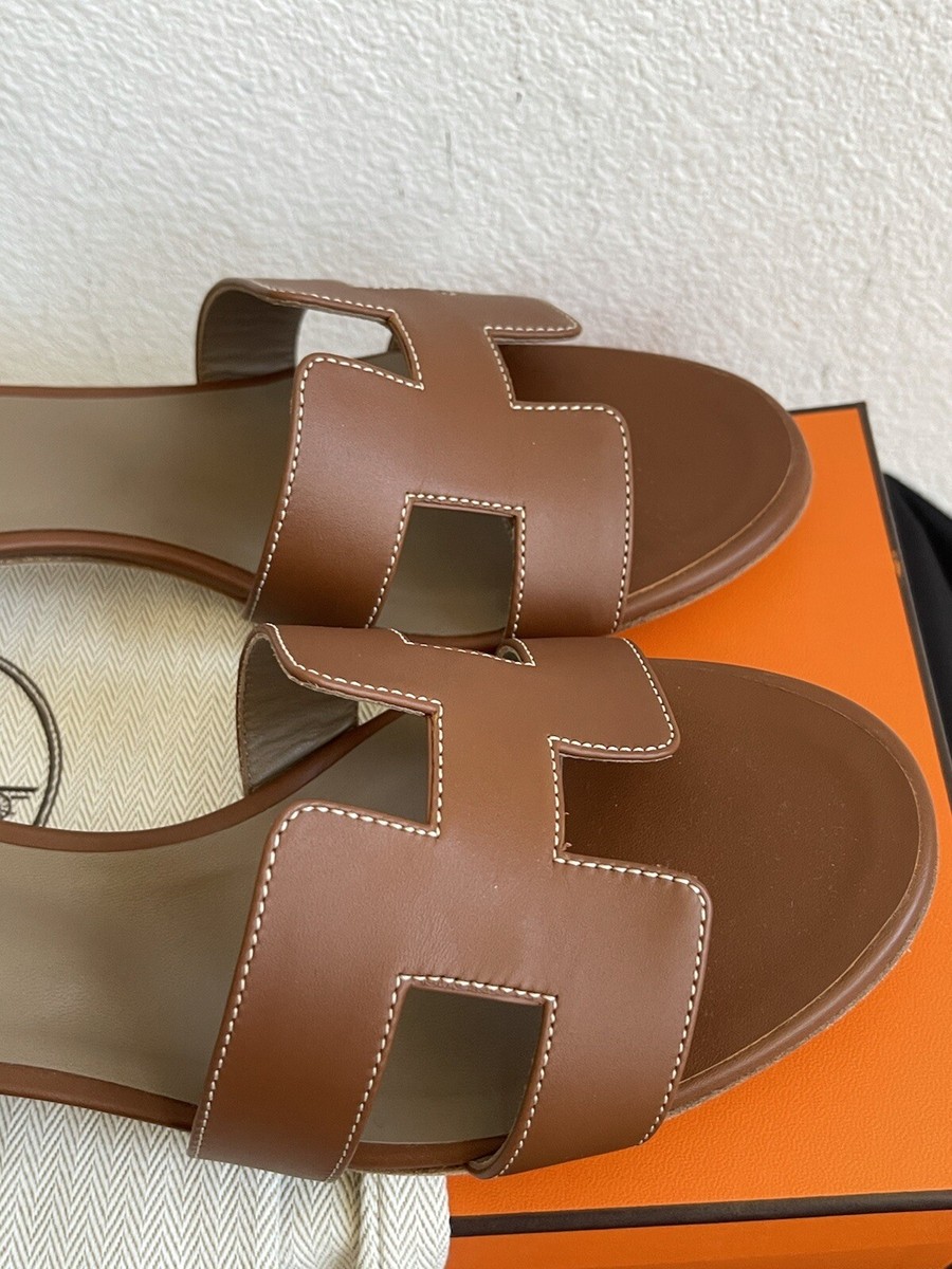 Size 38EU New in Box Hermes Brown Gold Calfskin Oasis Sandals | eBay