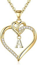 Initial Heart Necklace for Women Girl,14K Gold Plated Heart A-Z Pendant Necklace