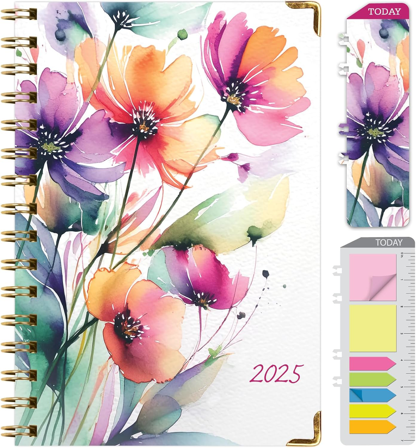 2025 Hardcover Planner, 14 Months Daily Weekly Monthly, Rainbow Floral Design