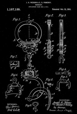 1915 - Handcuffs - Smith And Wesson - Patent Art Poster