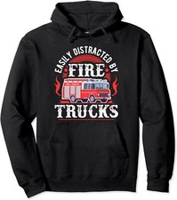 Funny Design Firefighter Distracted By Fire Trucks Unisex Hooded Sweatshirt