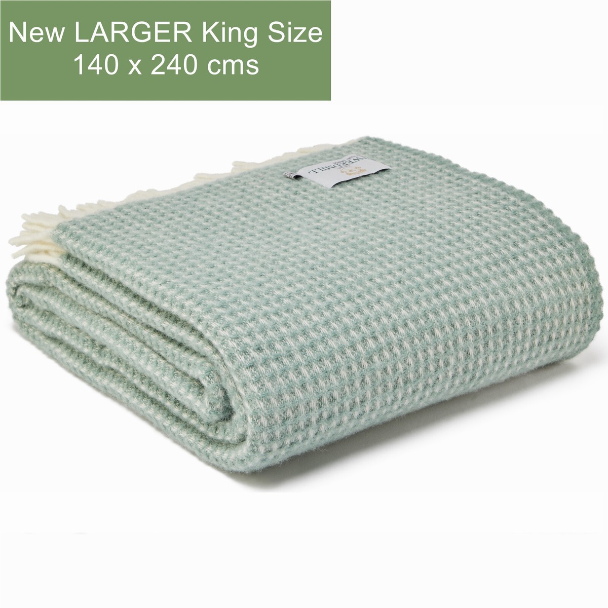 EX LARGE TWEEDMILL TEXTILES 100% Wool Blanket WAFFLE SEA GREEN
