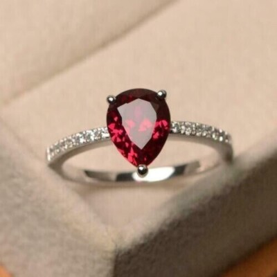 2.20Ct Pear Cut Lab-Created Ruby & Diamond Engagement Ring 14K White Gold Plated