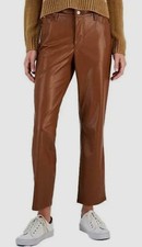 Tommy Jeans Women's Brown Mid-Rise Faux-Leather Straight-Leg Pants Size 32