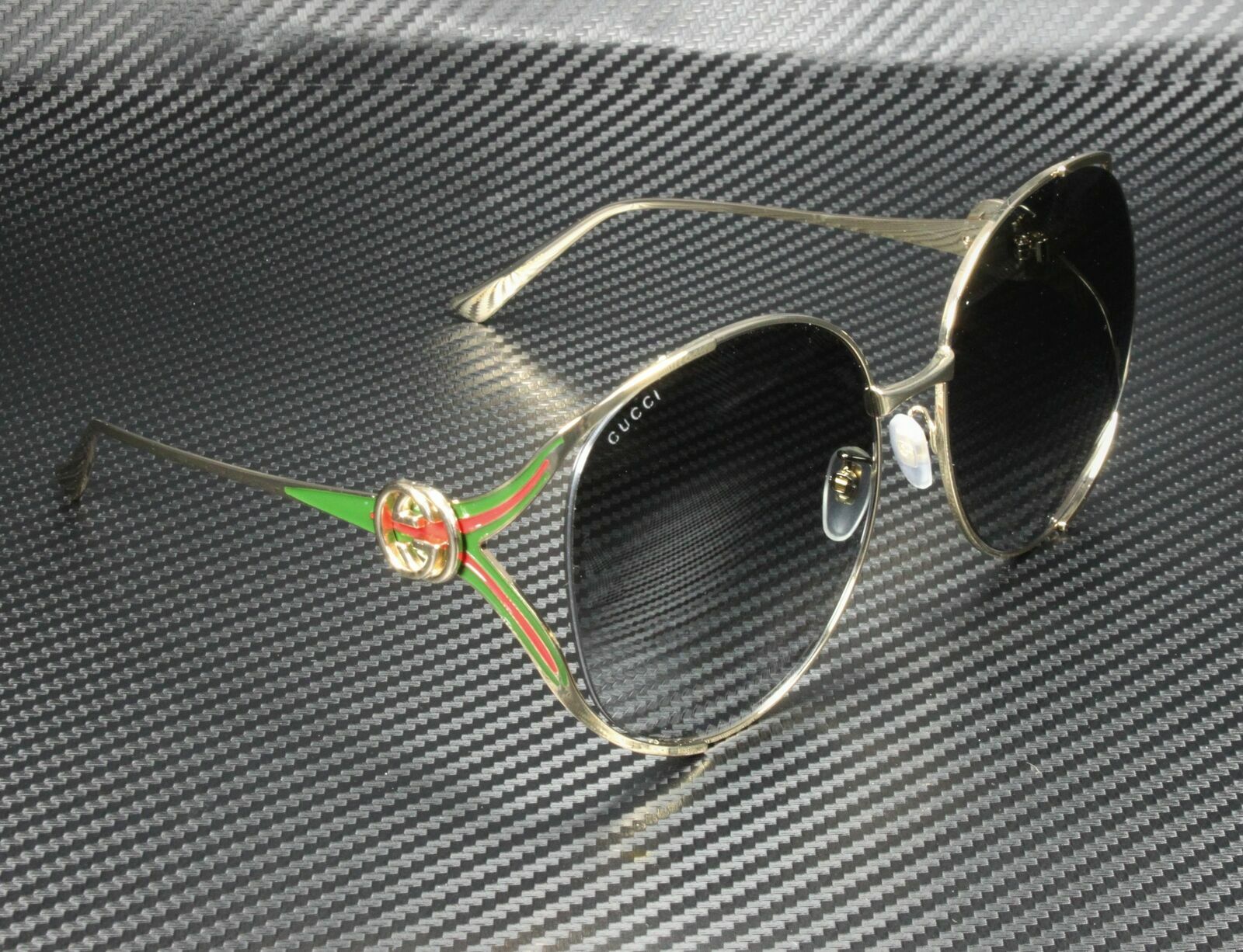 GUCCI GG0225S 001 Round Oval Gold Grey Gradient Women's Sunglasses 63