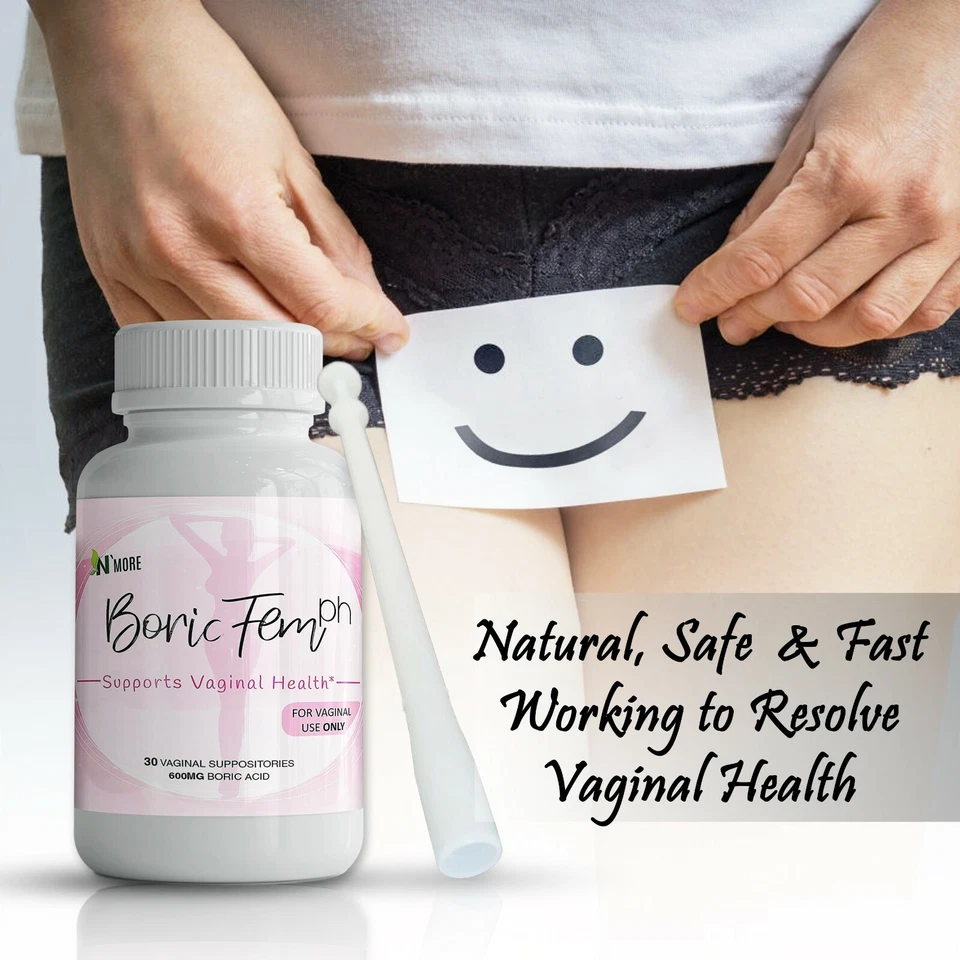 BORICFEM 600MG SUPOSITORIOS VAGINALES INFECCIÓN POR LEVADURAS BV HECHO EN EE. UU. (30 CT) Foto 3 de 3