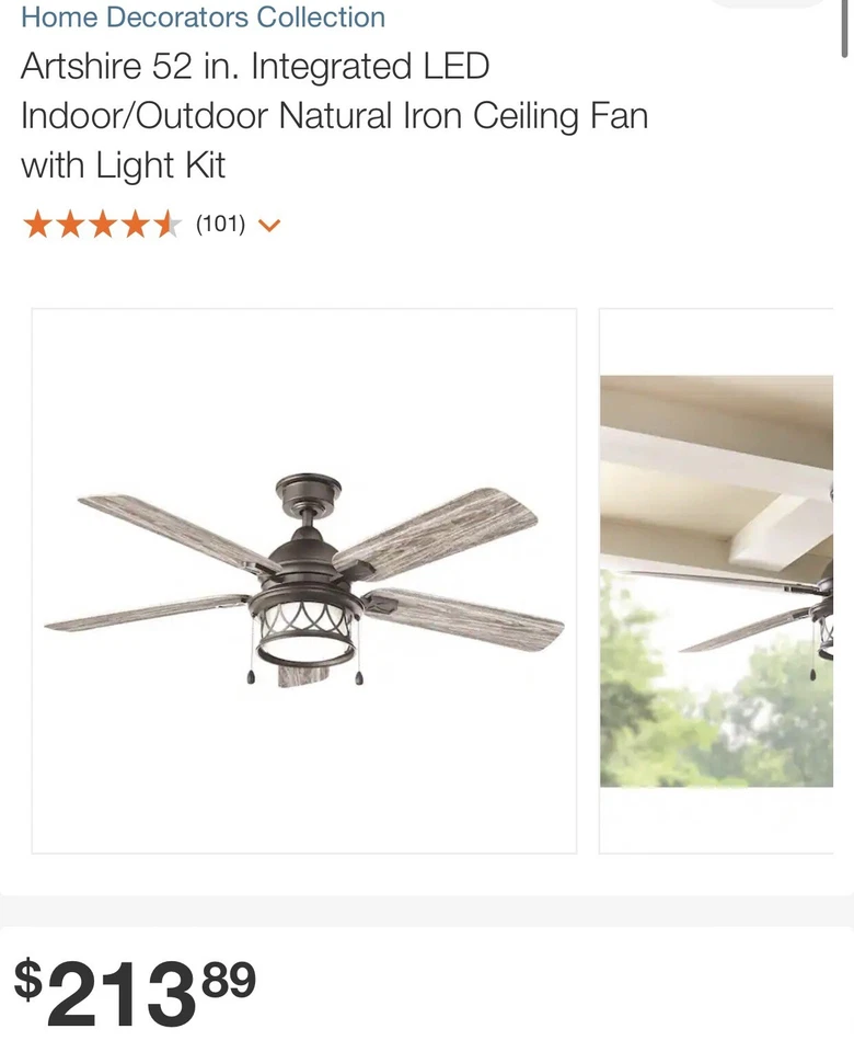 52 in. Integrated LED Indoor Outdoor Natural Iron Ceiling Fan with Light Kit - Image 2 of 2