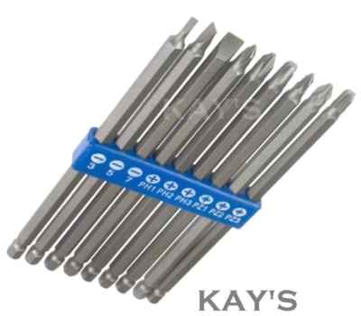 EXTRA LANGE SCHRAUBENDREHER-BITS 150 mm 9 STCK. SET POZI PHILLIPS SCHLITZ CRV POWER BIT