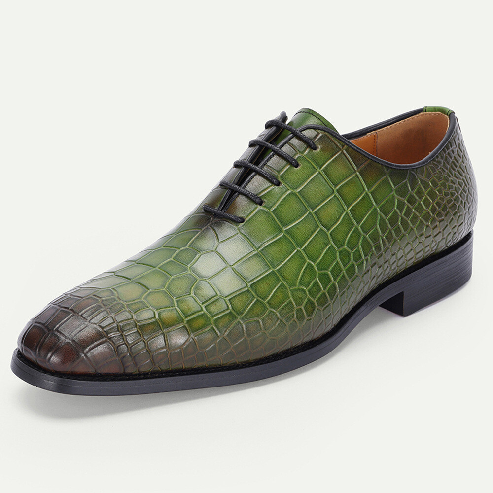 Zapatos con cordones de cuero con patrón de cocodrilo de cocodrilo de negocios para hombre grietas vintage