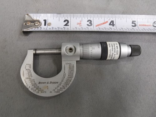 Brown & Sharpe #2 micrometer 0-1 inch Carbide tips Friction thimble .0001 grad