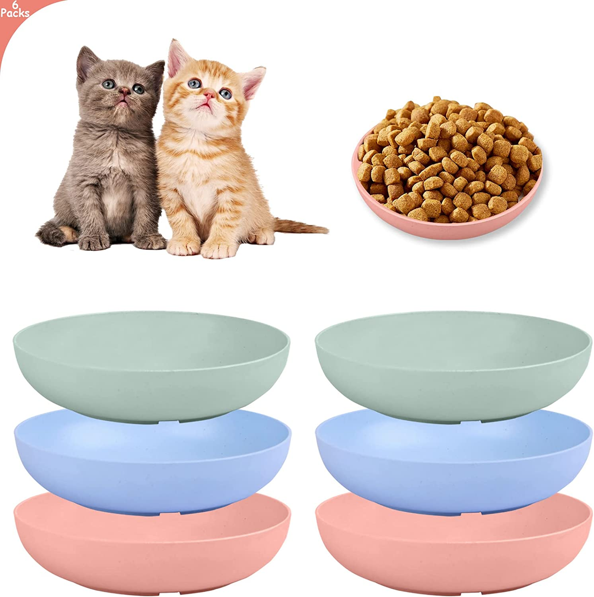 6-Pieces Whisker Fatigue Cat Bowl Inch Shallow Cat Food Dish