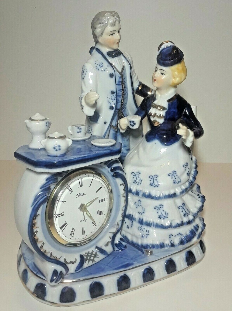 Rare porcelain vintage mechanical table clock Japan SILVIA Passed