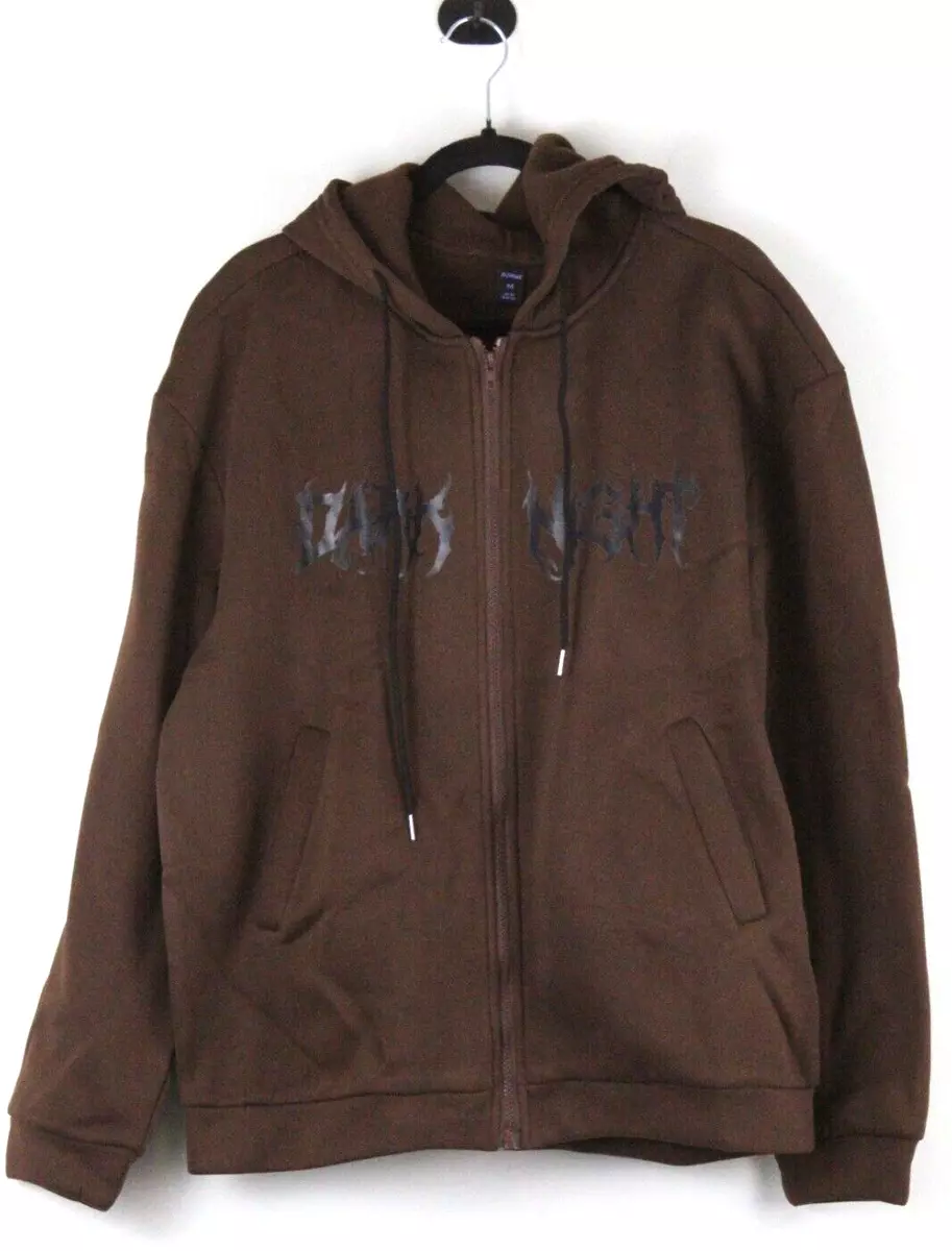 Men Full Zip Fleece Hoodie Graphic Sweatshirt Size M ROMWE Brown NWT