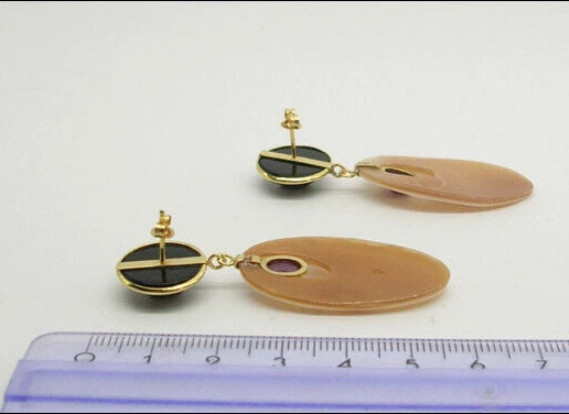 ORECCHINI IN ORO GIALLO 18Kt CON ONICE RUBINI E CAMMEI SARDONICO OGHT 0162 - Immagine 3 di 3