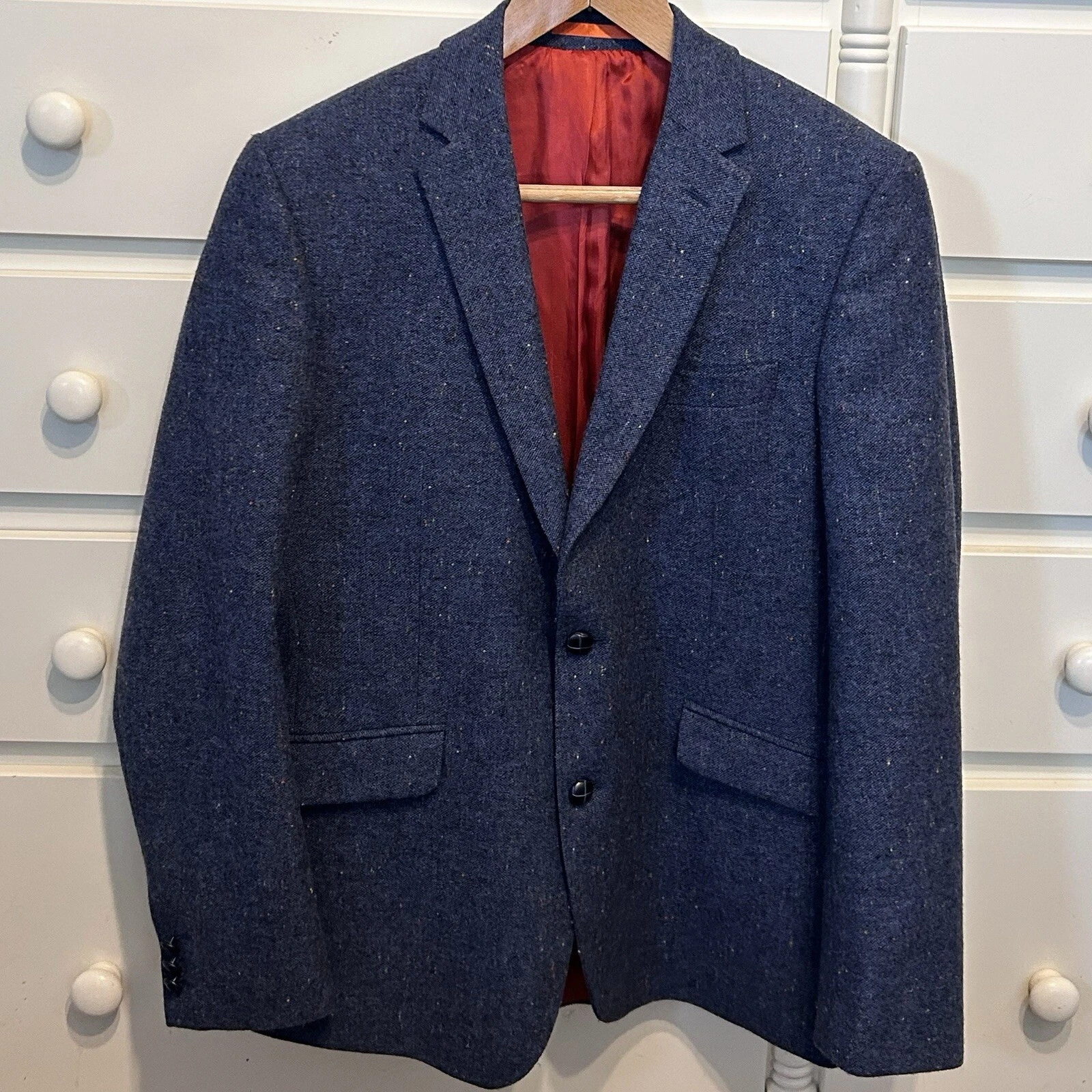 Vintage ATECOM Shetland All New Wool Blue Jacket 40/42” Portugal
